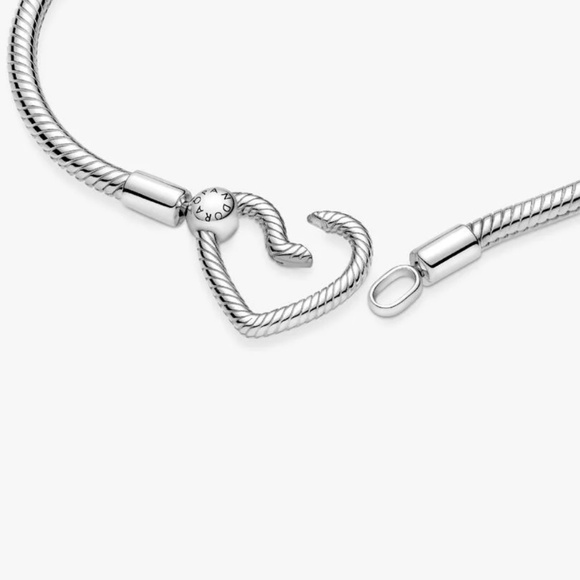 Pandora Moments Heart Closure Snake Chain Bracelet Sterling Silver Size 7.5 IN - Picture 5 of 10